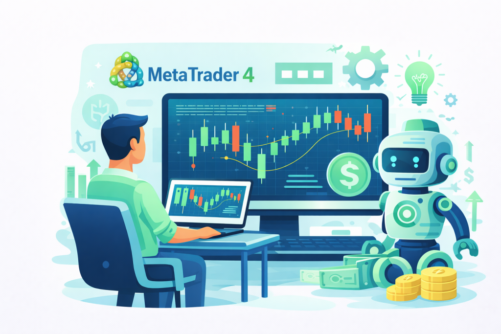 MT4 Expert Advisors illustration showing automated forex trading system