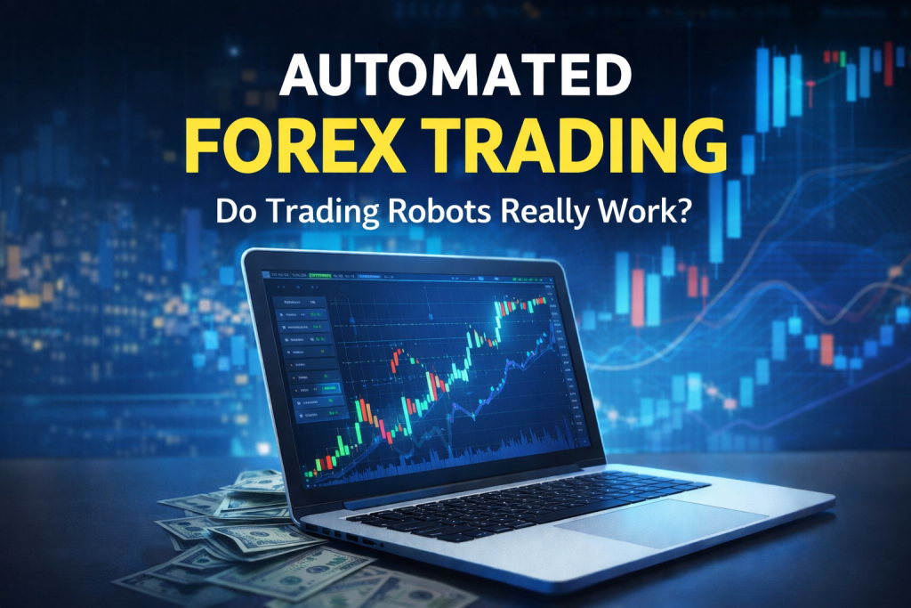 Automated forex trading chart with market data and candlestick analysis